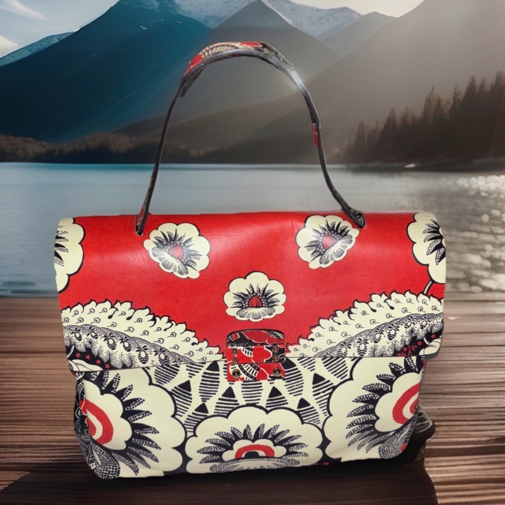 Valentino Graveni Limited Edition Floral Top-Handle Leather Bag